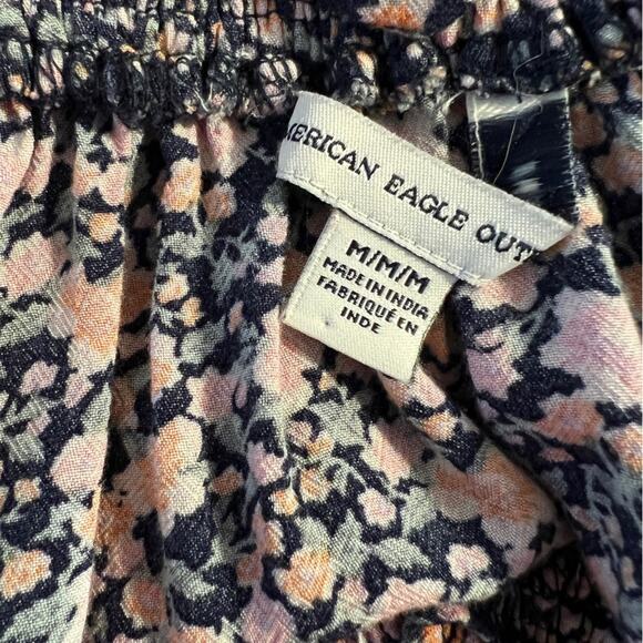 American Eagle Floral Ruffle Flow Viscose/Modal Blouse with Tie Detail Size M - Picture 7 of 8